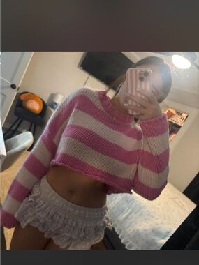Edikted Pink & Cream Striped Knit Top